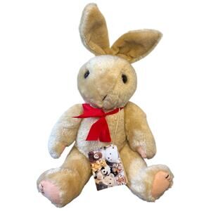 Vintage 1983 Plush Pets Bunny Rabbit Red Bow Stoebel Art Tag